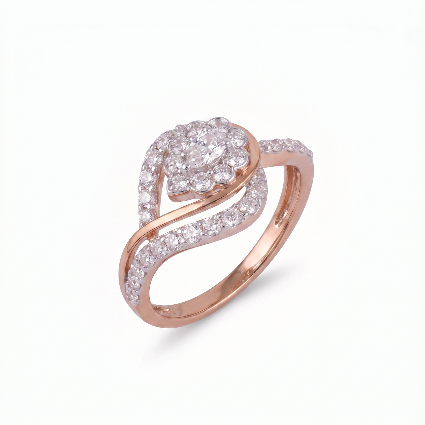 Gold Diamond Leaf Pattern Ladies Ring