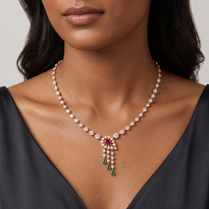 Gold Diamond Regal Cascade Necklace