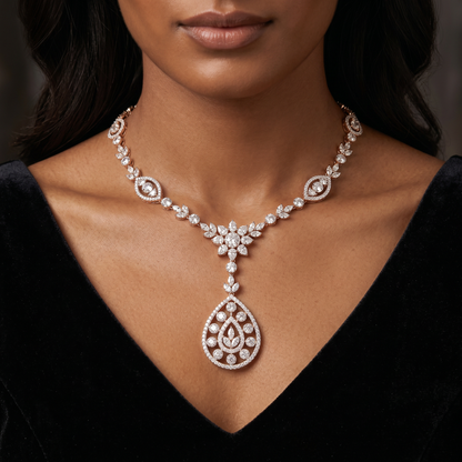 Gold and Diamond Studded Drop Necklace