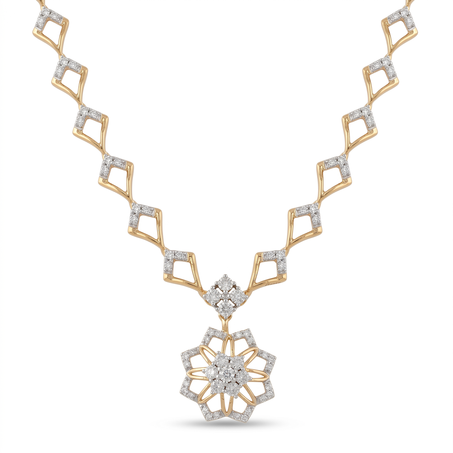 Gold and Diamond Moonlight Solitaire Studded Necklace