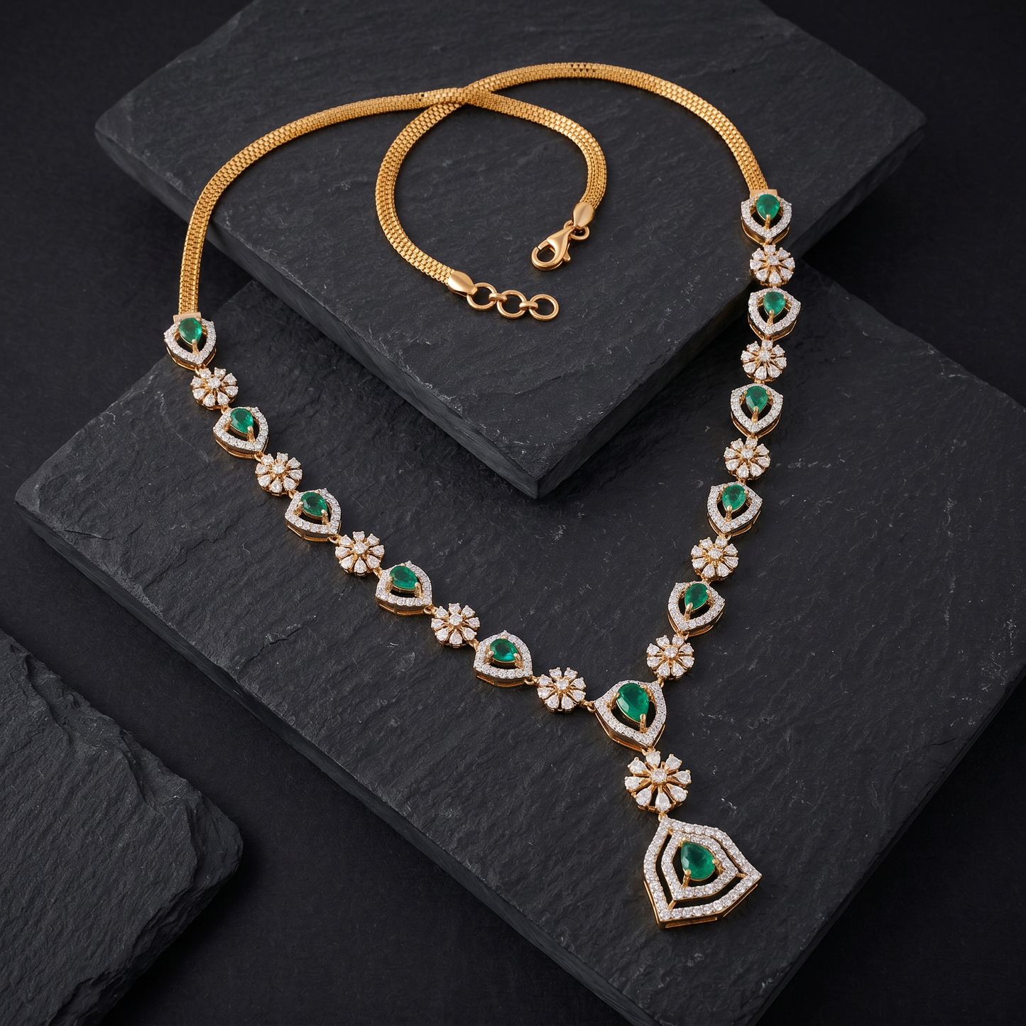 Gold and Diamond Sylvan Glamour Garland Studded Necklace