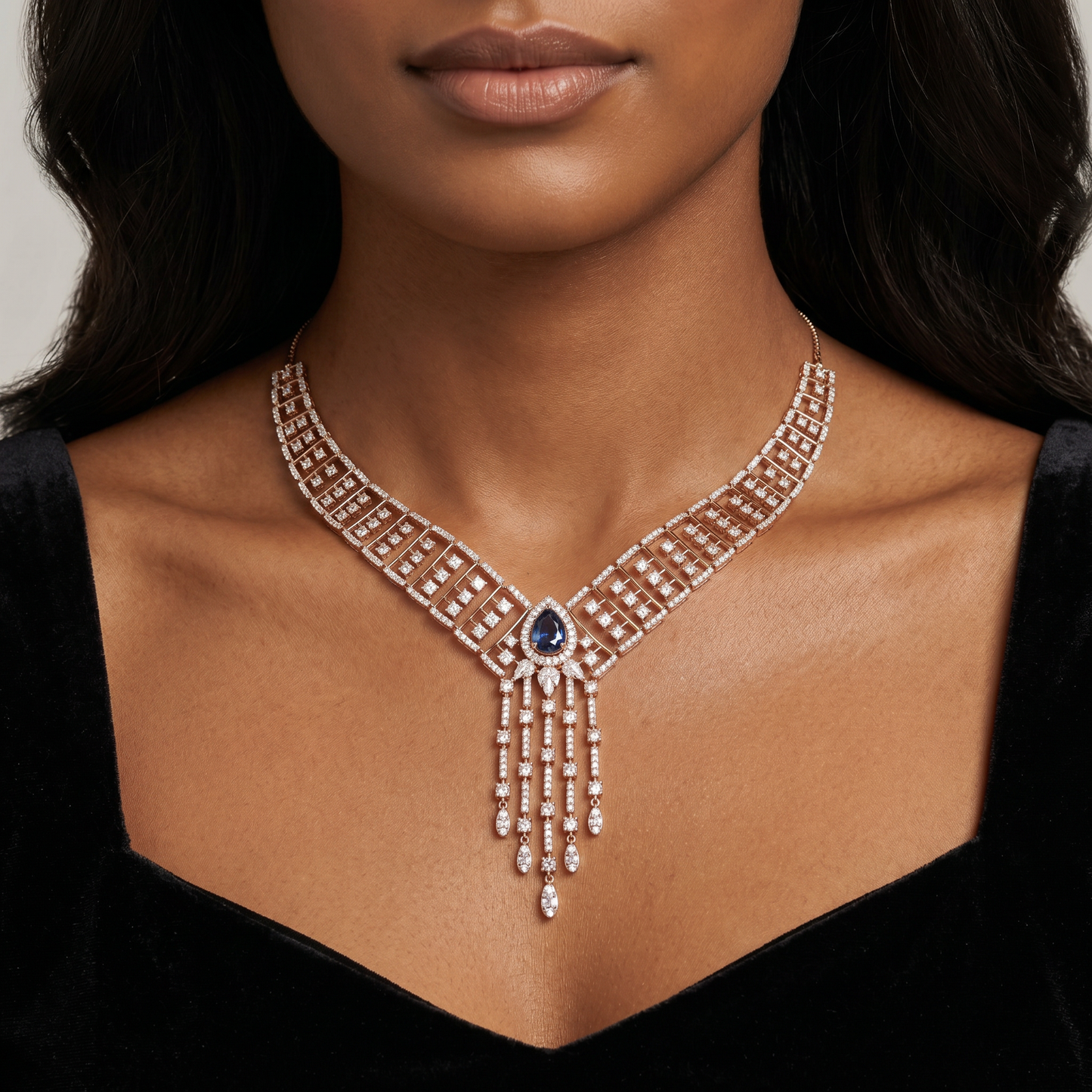 Gold and Diamond Midnight Fringe Studded Necklace