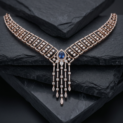 Gold and Diamond Midnight Fringe Studded Necklace