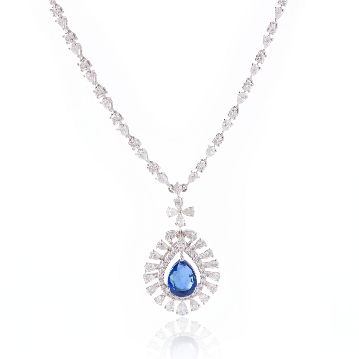 Sapphire Halo Drop Necklace