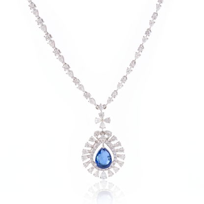 Sapphire Halo Drop Necklace