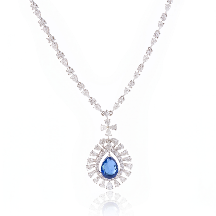 Sapphire Halo Drop Necklace