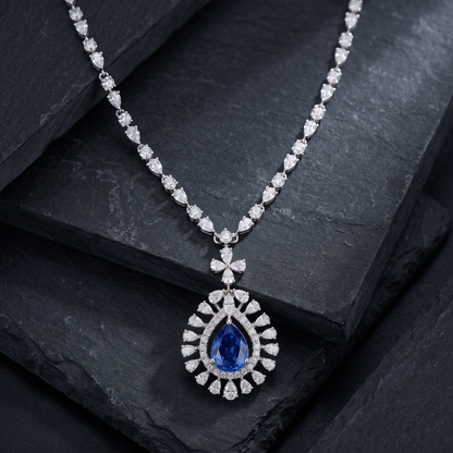 Sapphire Halo Drop Necklace
