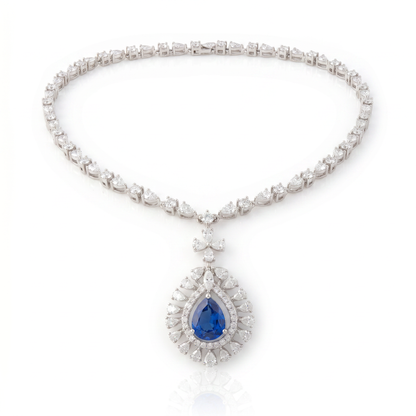 Sapphire Halo Drop Necklace