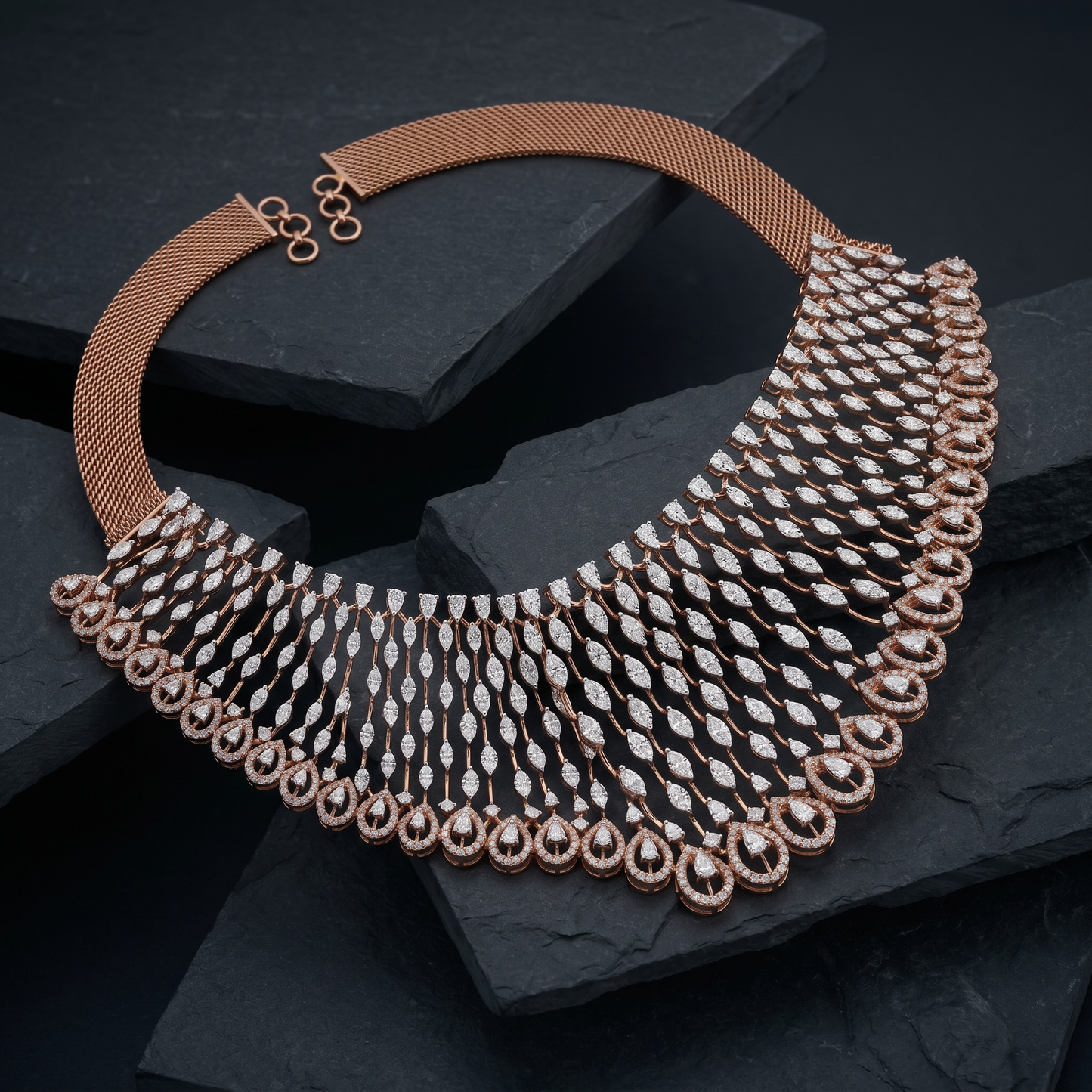 Gold and Diamond Regal Raindrops Studded Necklace