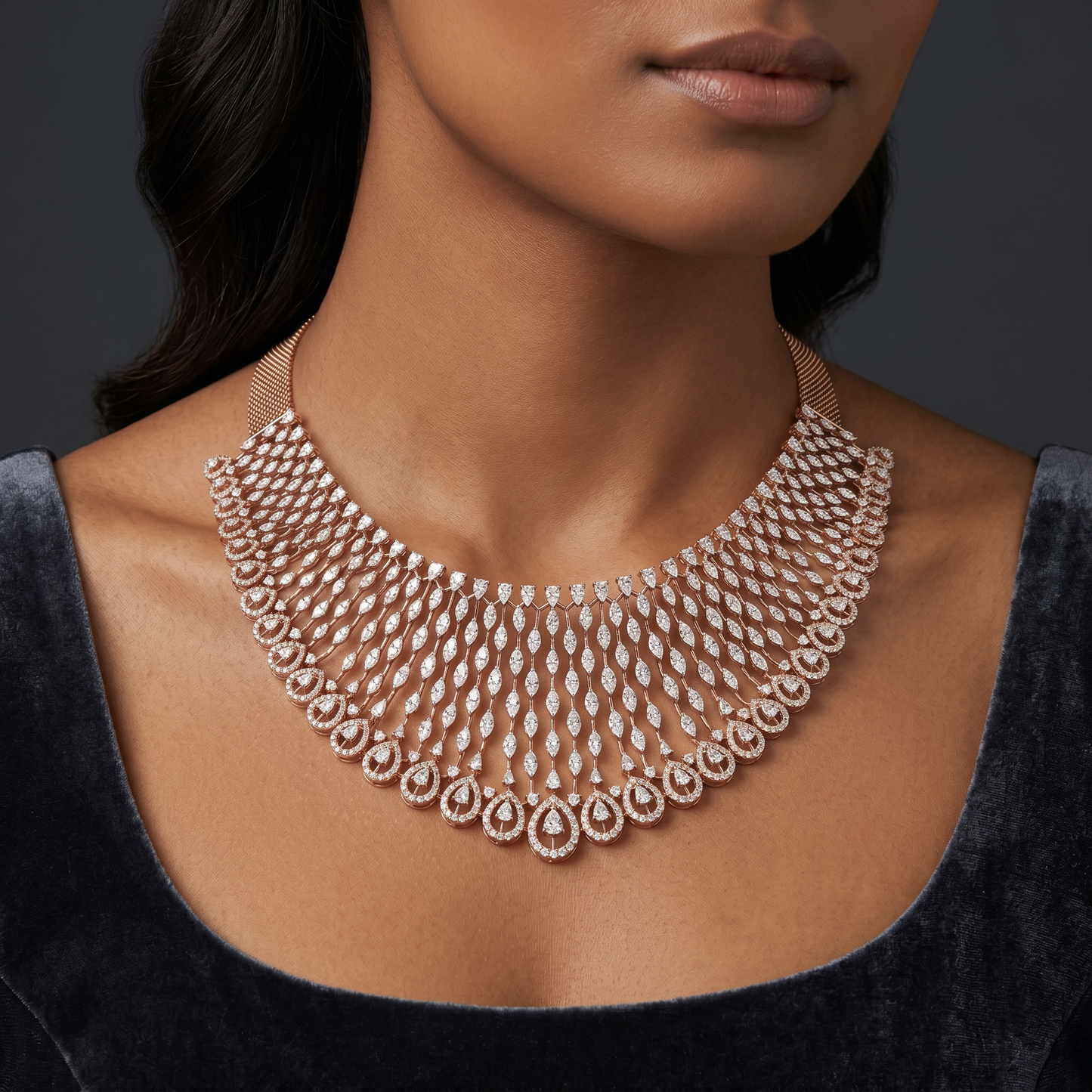 Gold and Diamond Regal Raindrops Studded Necklace