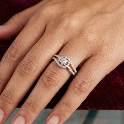 Gold Diamond Swirling Floral Ladies Ring