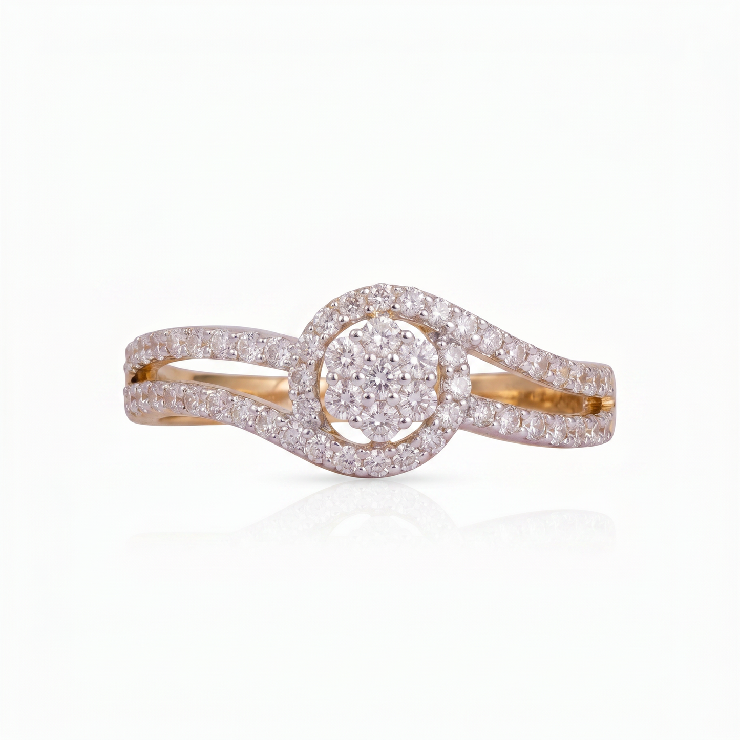 Gold Diamond Swirling Floral Ladies Ring