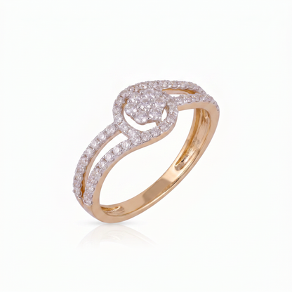 Gold Diamond Swirling Floral Ladies Ring
