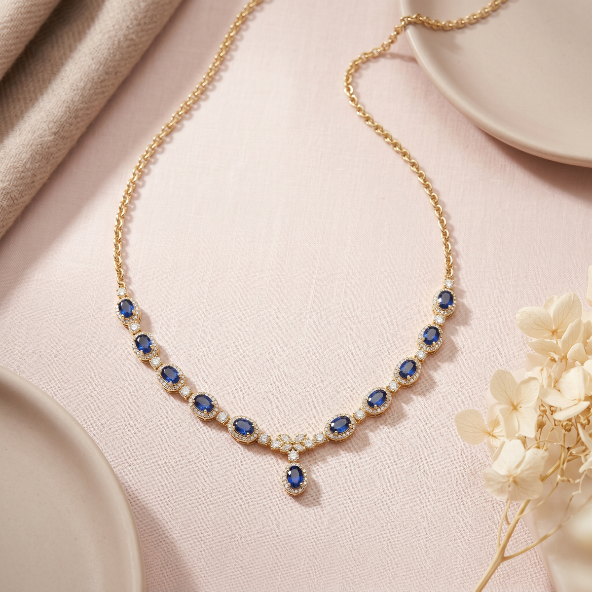 Sapphire Halo Necklace