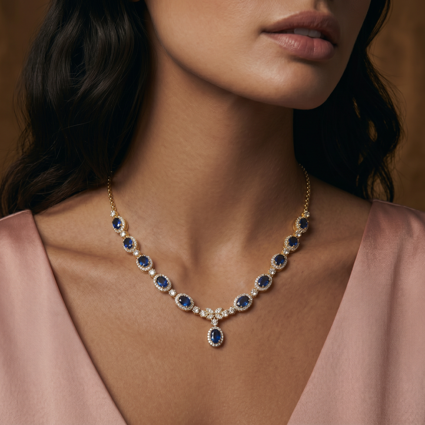 Sapphire Halo Necklace
