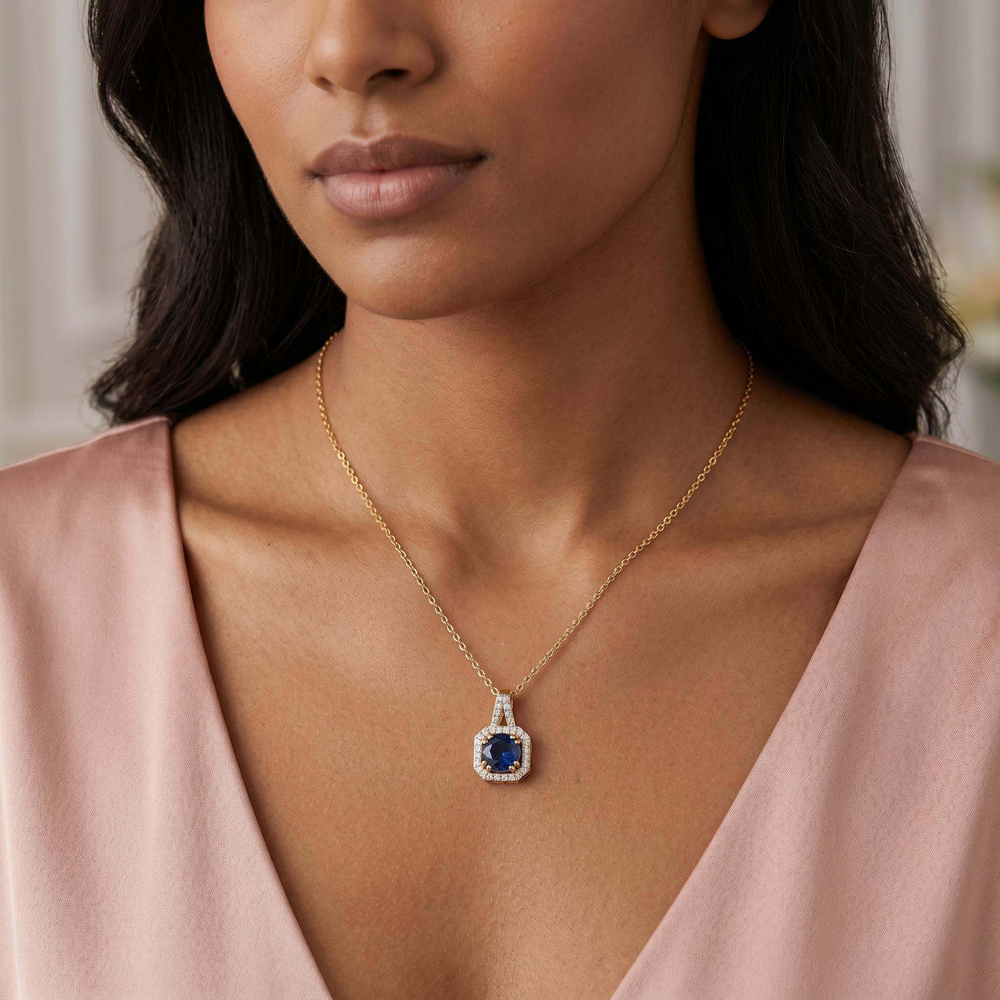 Aurelia Sapphire Halo Pendant