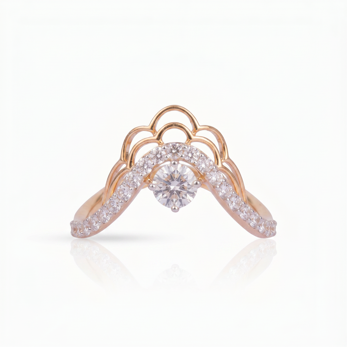 Gold Diamond Chevron Moon Ladies Ring