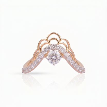 Gold Diamond Chevron Moon Ladies Ring