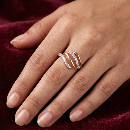 Gold Diamond Ribbon Ladies Ring