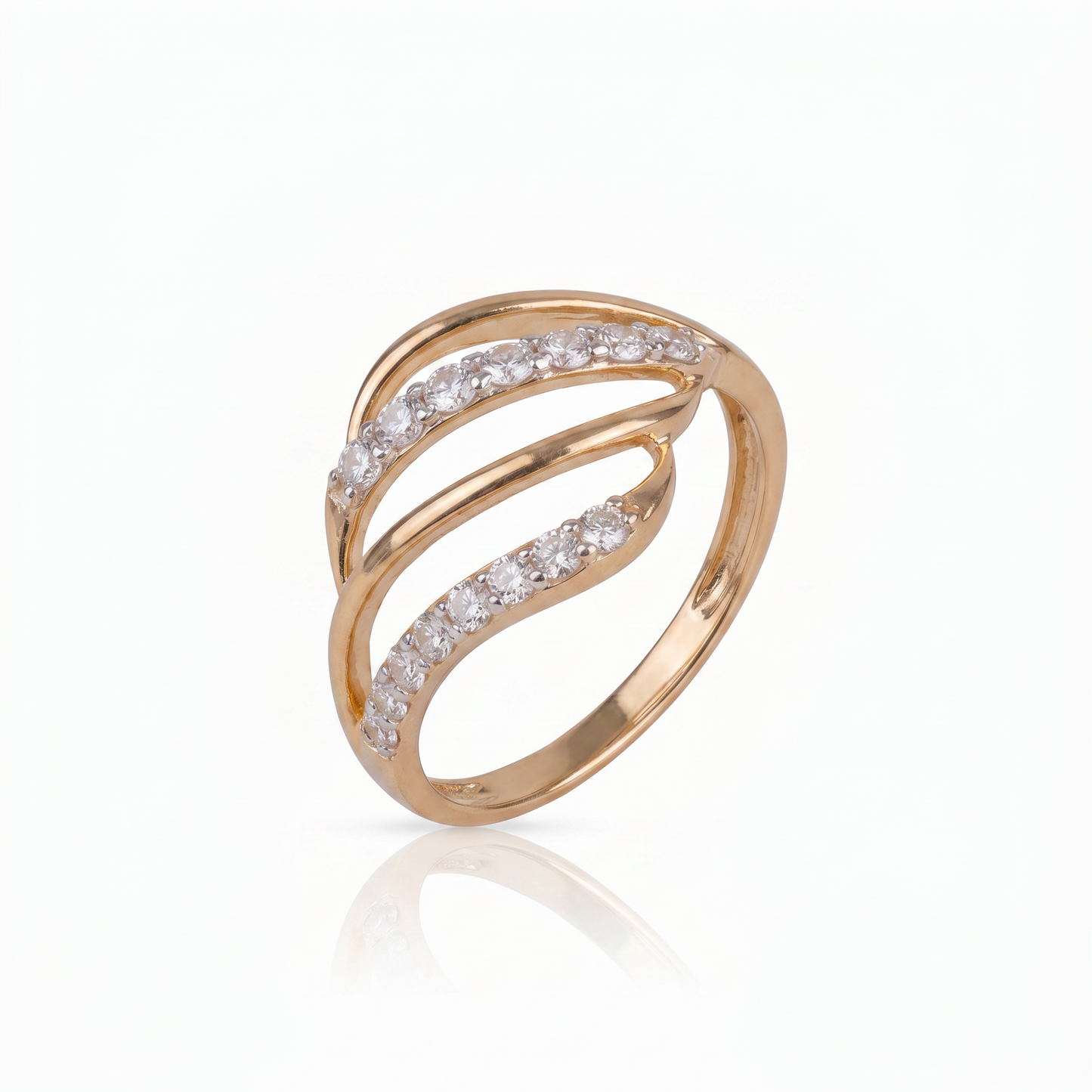 Gold Diamond Ribbon Ladies Ring