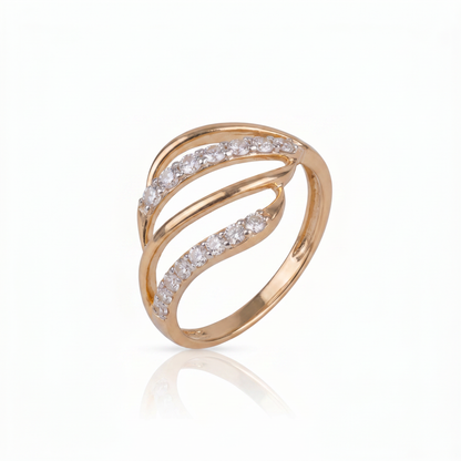Gold Diamond Ribbon Ladies Ring
