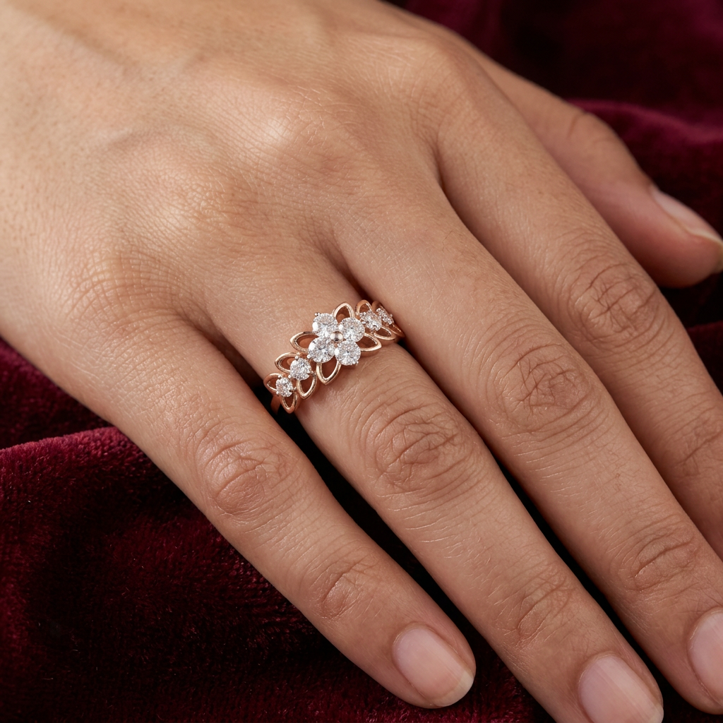 Gold Diamond Vintage Lace Ladies Ring