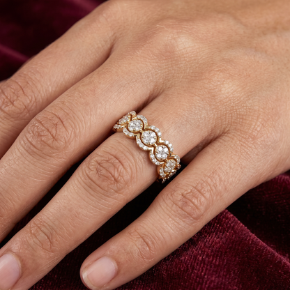 Gold and Diamond Classic Studded Ring
