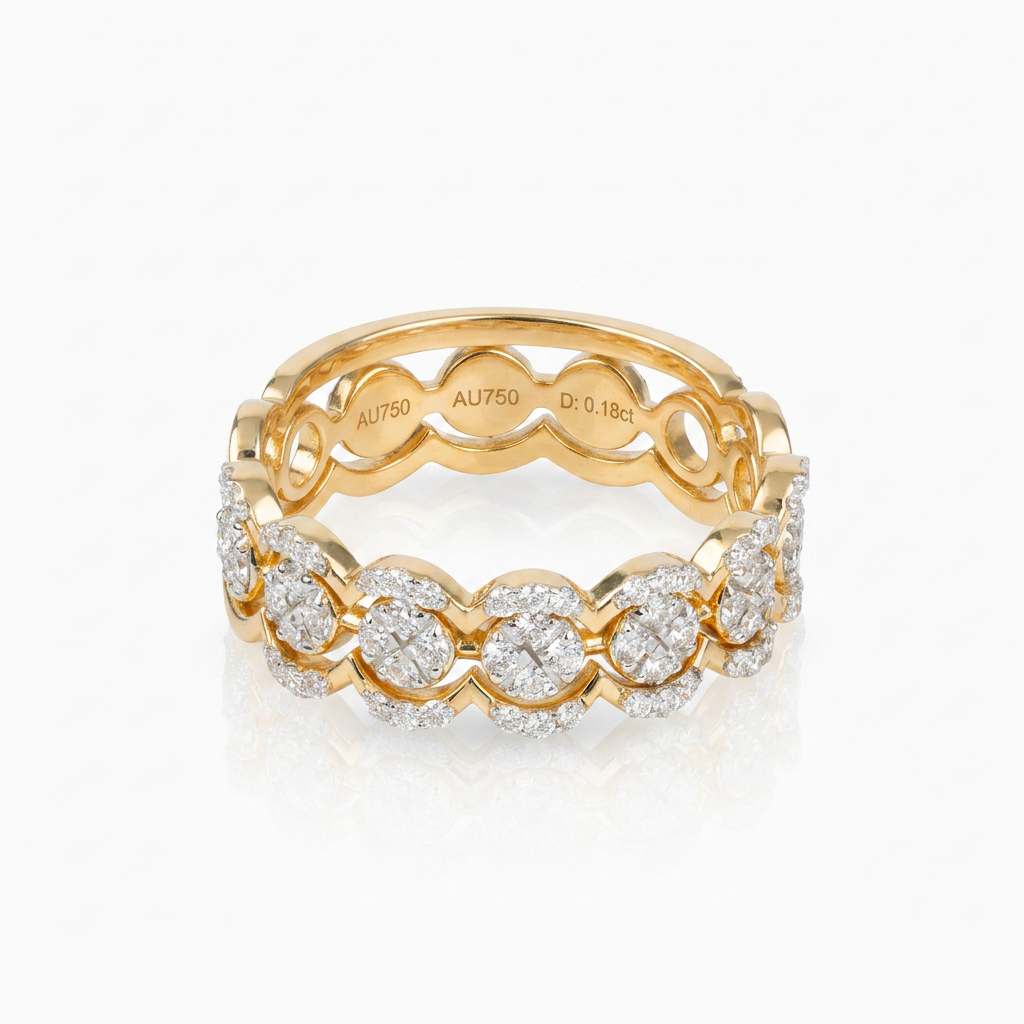 Gold and Diamond Classic Studded Ring