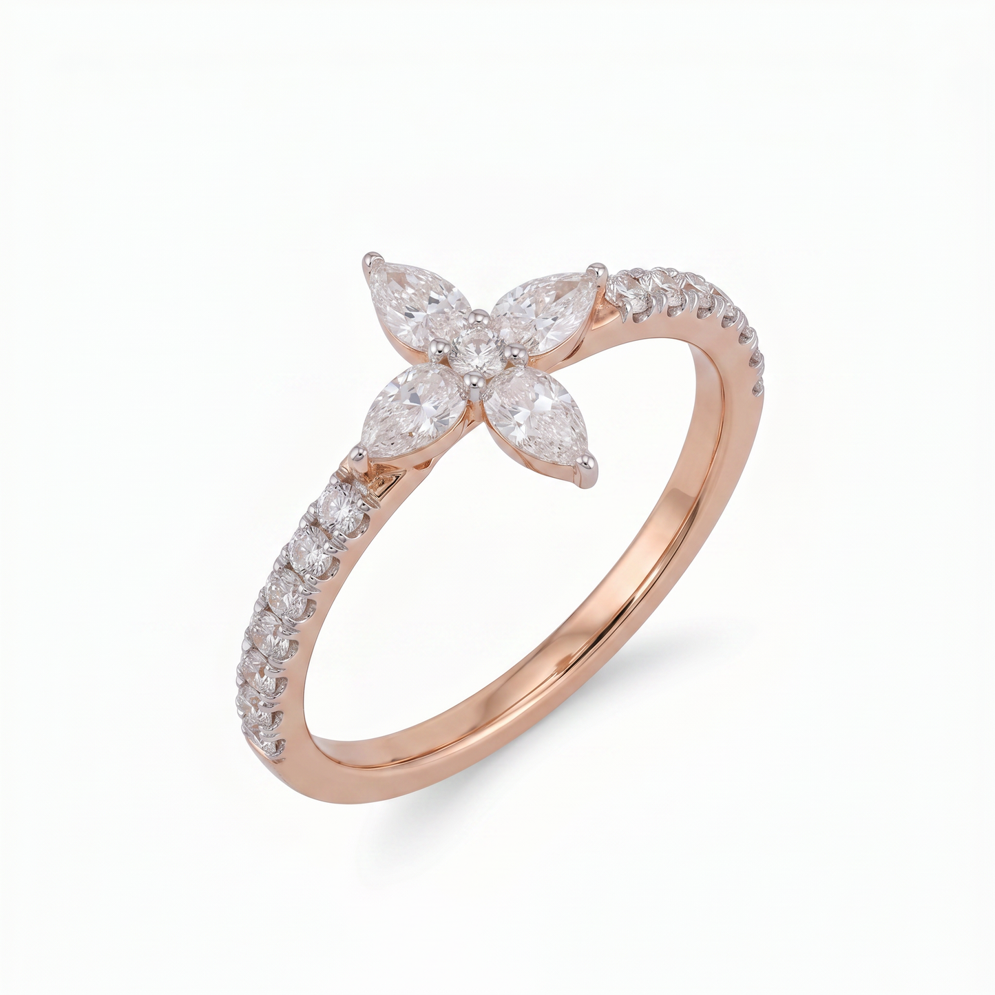 Gold Diamond floral Knot Ladies Ring