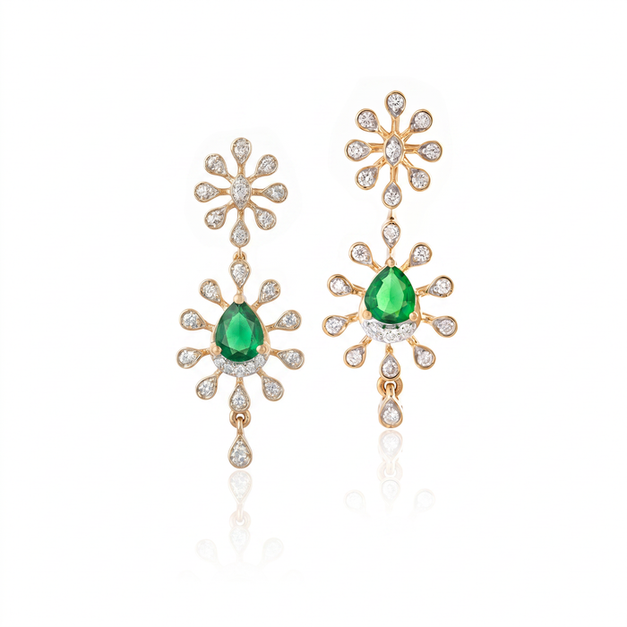 Emerald Radiant Halo Drop Earrings